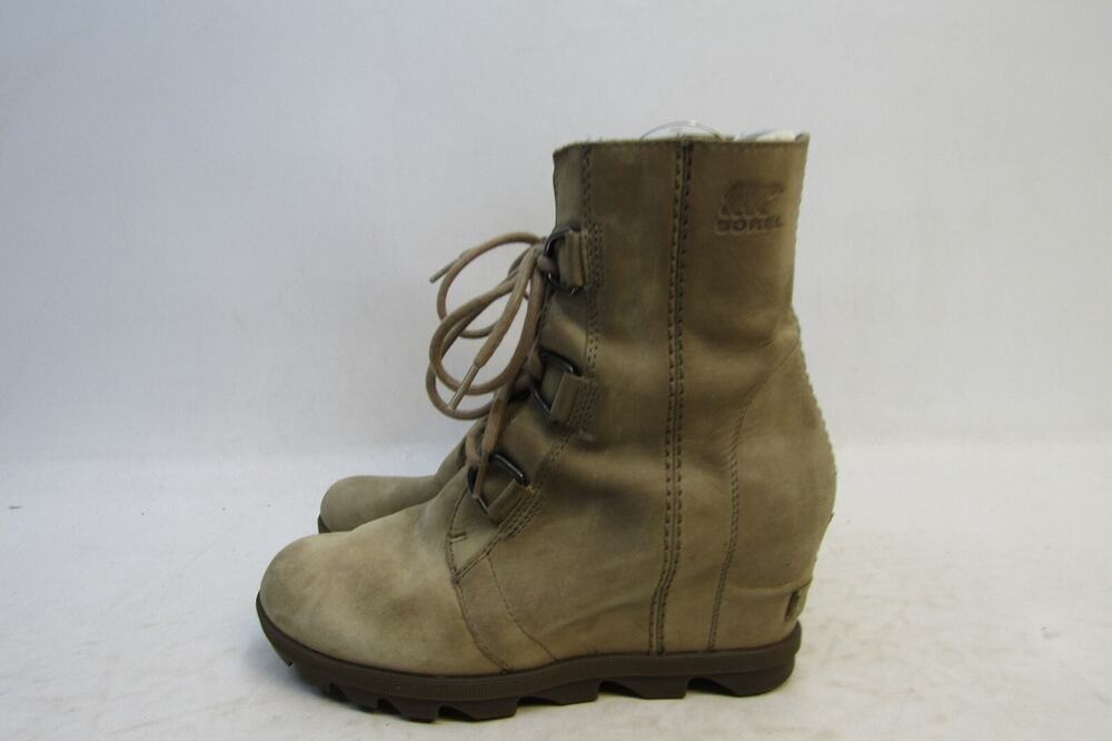 Sorel Womens Sz 8.5 Brown Leather Laces Hidden Wedge Ankle Fashion Boots Bootie
